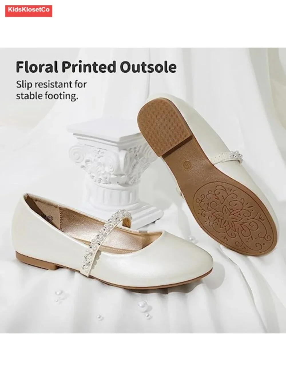 Girls Mary Jane Ballet Flats with Faux Pearl Straps - Toddler/Little Kid/Big Kid